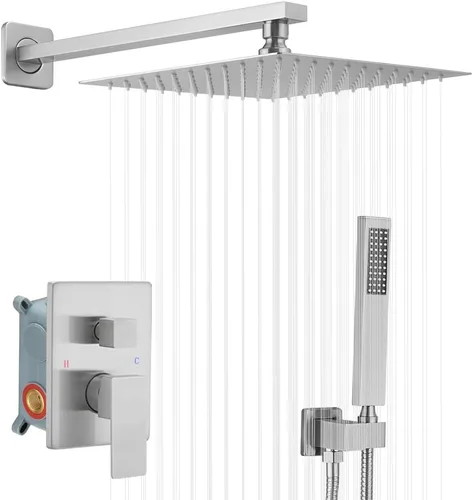 Miniatura 11 de Sistema de ducha dorado cepillado con cabezal de ducha de lluvia de alta presión de 20.3 cm, cabezal de ducha de mano, juego combinado de Oro
