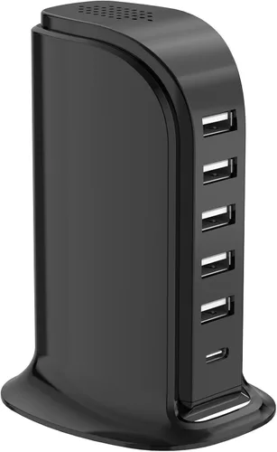 Bloque de cargador USB con tipo C, cargadores de 6 puertos para múltiples dispositivos, concentrador de carga USB con IC inteligente, estación de