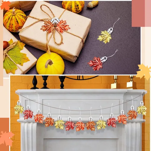 Miniatura 6 de Funtery 24 piezas de adornos de hoja de arce pequeña colgante de hoja de arce pequeño árbol otoño mini adornos colgantes para árbol de Acción