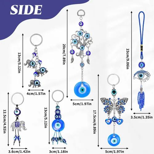 Miniatura 3 de 6 piezas de adorno colgante de coche de mal de ojo de la suerte, ojo malvado azul con mariposa, decoración colgante de ojo turco con amuleto