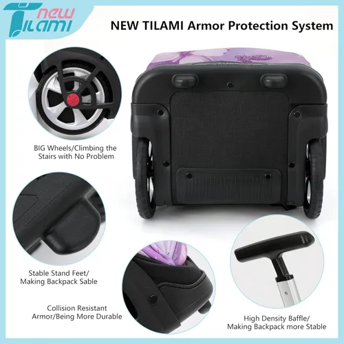Miniatura 82 de NEW TILAMI Mochila con ruedas de 19 pulgadas con bolsa de almuerzo para niñas y niños, mochila para laptop con ruedas, bolsa de mano duradera