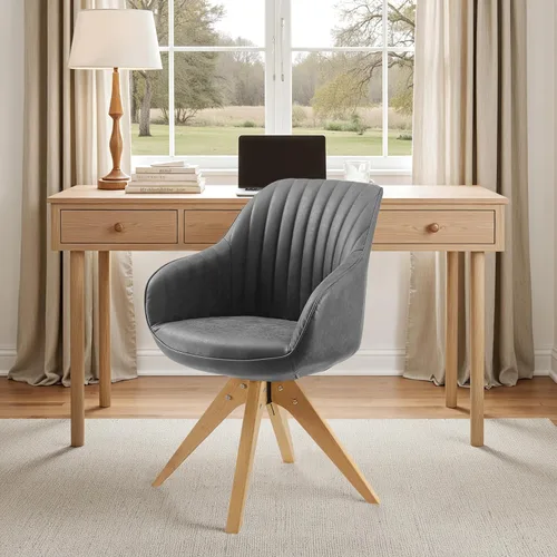 Miniatura 12 de Zouron Silla giratoria moderna de mediados de siglo con patas de metal dorado, silla de escritorio tapizada sin ruedas, silla de oficina lateral Oro