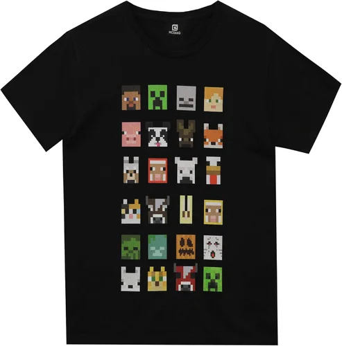 Minecraft Camiseta Sprites Characters Gamer Gifts para niños, camiseta negra de manga corta, Negro