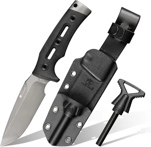 Miniatura 8 de HX OUTDOORS Cuchillo de Hoja Fija para Acampar con Iniciador de Fuego, Cuchillo de Supervivencia Bushcraft de Acero DC53 Premium con Espiga Completa