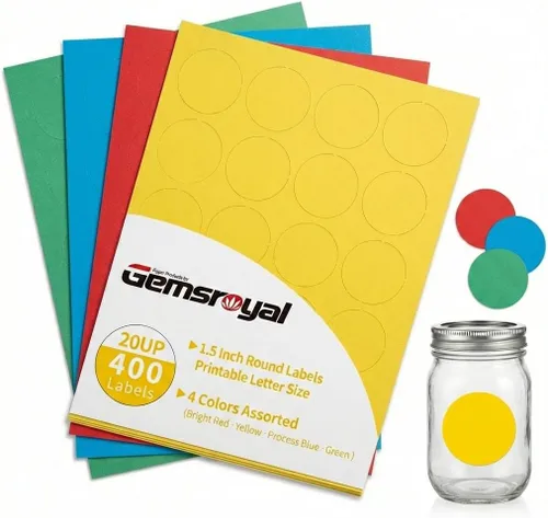 Etiquetas redondas de colores de 1.5 pulgadas imprimibles, etiquetas circulares de neón para impresora de inyección de tinta y láser, 4 colores