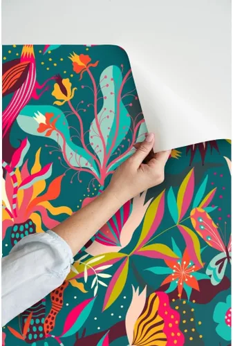 Miniatura 3 de Spoonflower Papel tapiz para despegar y pegar, flores brillantes de la selva florecen tropical, medianoche, exótico, papel tapiz extraíble