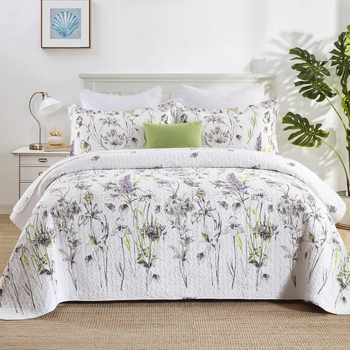 Miniatura 9 de Y-PLWOMEN Edredones tamaño Queen, 100% algodón, ligero, suave, tamaño Queen, colcha acolchada, color gris crema, juego de ropa de cama reversible