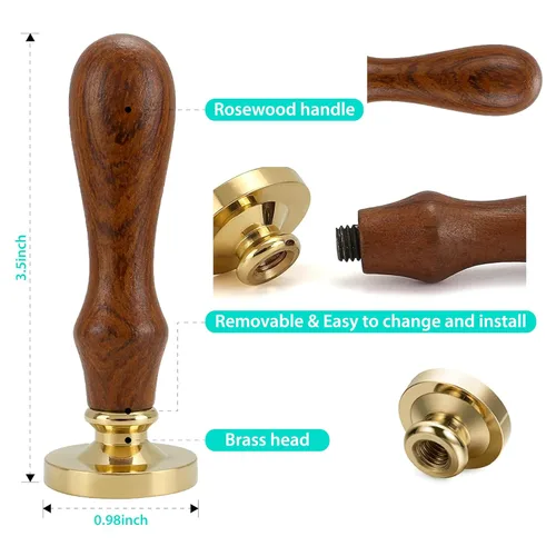Miniatura 4 de Juego de 6 cabezas de sello de cera de boda con cabeza de latón + 1 mango de madera vintage + caja de regalo, sellos de cera para boda