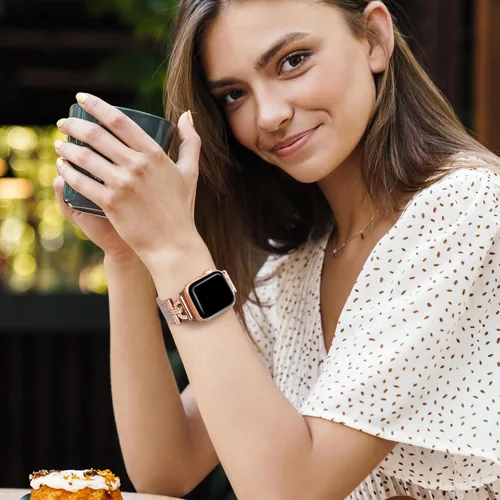 Miniatura 6 de Elegante y brillante correa de cuero compatible con Apple Watch de 1.575 pulgadas para mujer, elegante y brillante correa de Apple Watch de 1.614