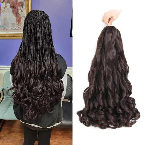 Miniatura 35 de Cabello Rizado Francés para Trenzar de 18 Pulgadas, 8 Paquetes Color Borgoña - Cabello para Trenzar Pre-Estirado con Rebote - Extensiones de Cabello