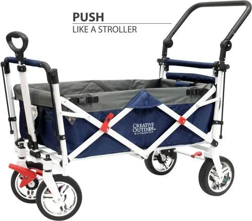 Miniatura 2 de Creative Outdoor Distributor Carro de empuje para niños, plegable con toldo extraíble, azul marino