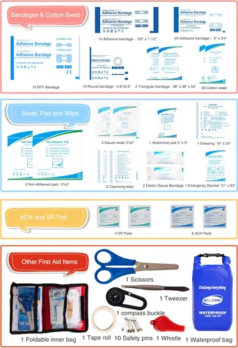 Miniatura 8 de Kit de Primeros Auxilios Impermeable con Tapa Enrollada para Barco, Kit de Emergencia con Contenidos Impermeables para Pesca, Kayak, Canotaje