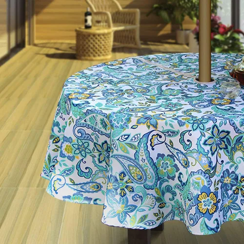 Miniatura 16 de Hipinger Vinyl Round Fitted Tablecloth with Zipper and Umbrella Hole, Outdoor Oil Waterproof Stain Resisteant PVC Table Cover 40-44 Inch, Black