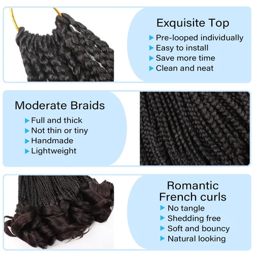 Miniatura 3 de Trenzas de ganchillo rizado francés T33, cabello pre-anillado 10 pulgadas, trenzas cortas rizadas francesas con extremos rizados, trenzas box