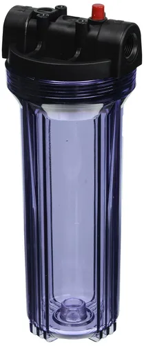 Hydronix HF3-10CLBK12PR, carcasa transparente de 10" con tapa de costilla negra para sistemas de ósmosis inversa y filtración, puertos de 1/2" con