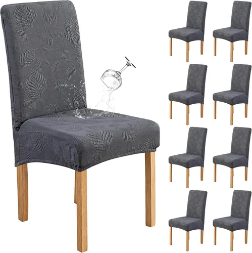 Miniatura 37 de Genina Juego de 2 fundas impermeables para sillas de comedor, fundas elásticas para sillas de comedor con hojas jacquard, protectores extraíbles