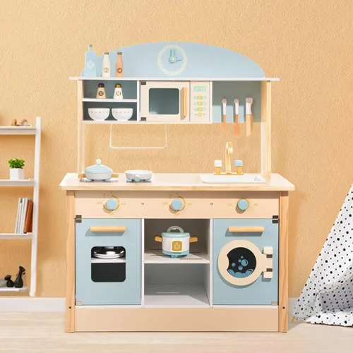 Miniatura 9 de ROBOTIME Cocina de madera para niños, juego de cocina de juguete para niños, juego de cocina con muchas características de juego, juego de cocina