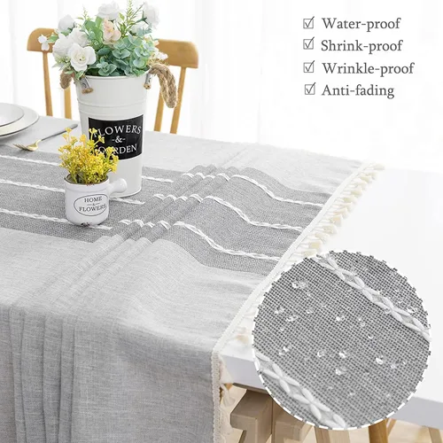 Miniatura 2 de Mantel rectangular para comedor, elegante mantel de lino de granja para cocina y mesa, elegante mantel impermeable para mesa, rayas grises clásicas