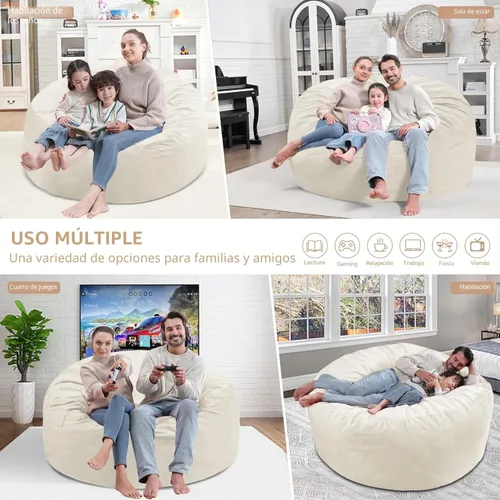 Miniatura 5 de Puf de 5 pies, puf grande con relleno de espuma viscoelástica, sofá puff esponjoso con funda de terciopelo holandés, puf redondo para sala de estar