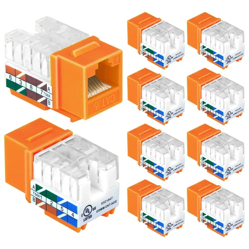 Miniatura 10 de VCELINK RJ45 Cat6 Keystone Jacks Slim Profile UL Listed 10-Pack, 90 grados Ethernet Punch Down Keystone Jack Adapter en rojo