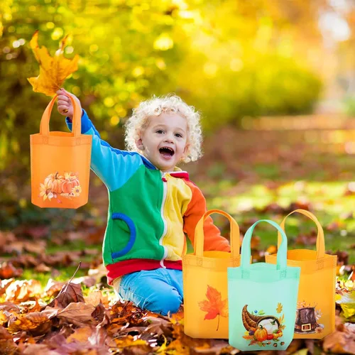 Miniatura 7 de 24 bolsas de regalo de calabaza de Acción de Gracias, bolsas de mano no tejidas de otoño con asas para decoración de fiesta temática de Acción