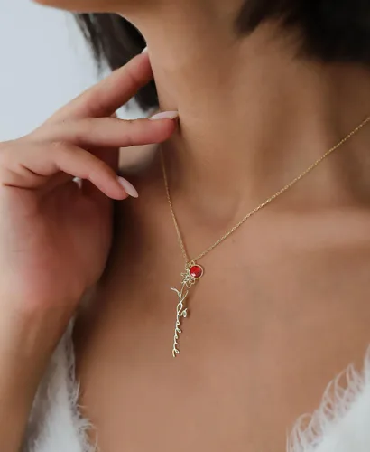 Miniatura 17 de TRANGEL Custom Birth Flower Name Necklace Personalized 18K Gold Plated Birth Month Flower Necklace Dainty Floral Pendant Jewelry Mothers Birthday