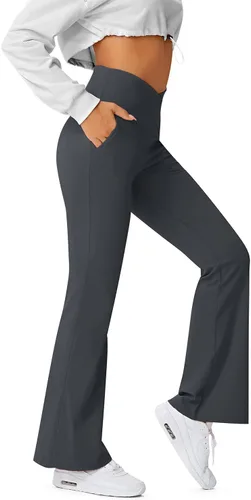 Miniatura 29 de HEGALY Pantalones de yoga acampanados para mujer, leggings cruzados, suaves, de cintura alta, pantalones casuales de entrenamiento con corte de bota