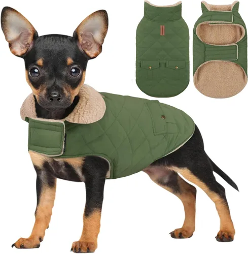 Miniatura 18 de Abrigo de invierno para perros pequeños y medianos, chaqueta a cuadros para cachorros, abrigo de algodón para clima frío, prendas cálidas y Rojo