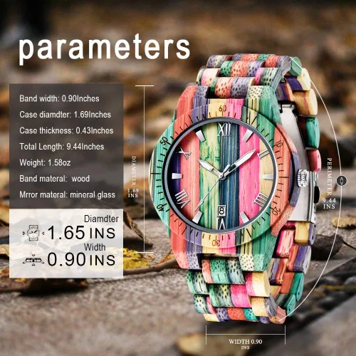 Miniatura 3 de Tiong Brand Wooden Watches Mens with Handmade Colorful Bamboo Wood Watch Analog Date Quartz Wooden Watch for Men