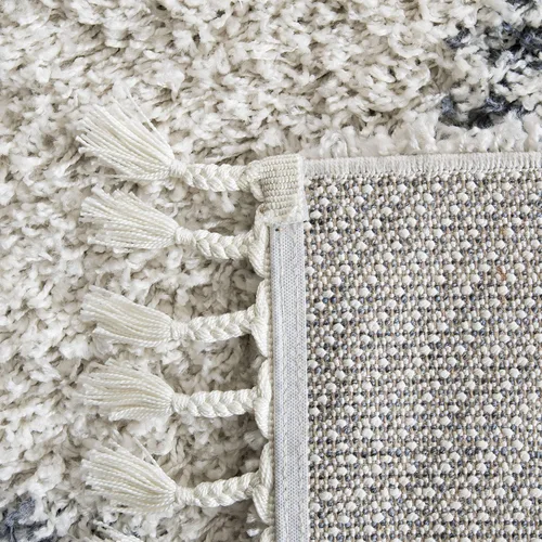 Miniatura 3 de SAFAVIEH Pro Luxe Shag Collection - Alfombra de pasillo, 2 pies 6 pulgadas x 6 pies, color crema y azul, diseño de borlas bohemias, no desprende