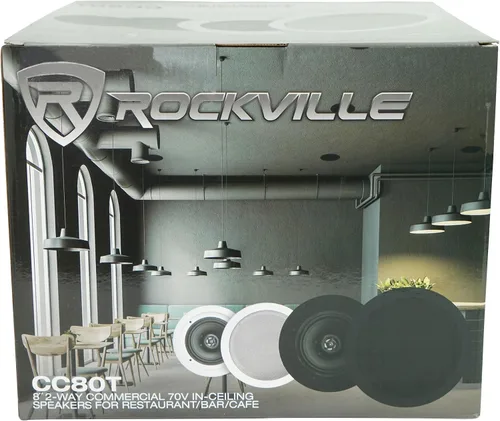 Miniatura 8 de Rockville Paquete CC80T: (10) altavoces de techo comerciales blancos de 8 en 2 vías 70 V para restaurante y bar, RCS180-6 amplificador Bluetooth