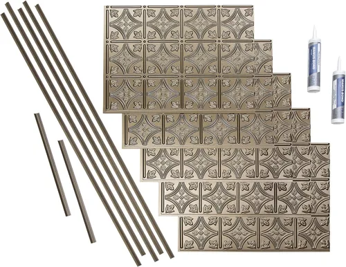 FASÄDE Kit decorativo para salpicaduras de vinilo de estilo tradicional y patrón 1 de 15 pies cuadrados en bronce argente Bronce de plata