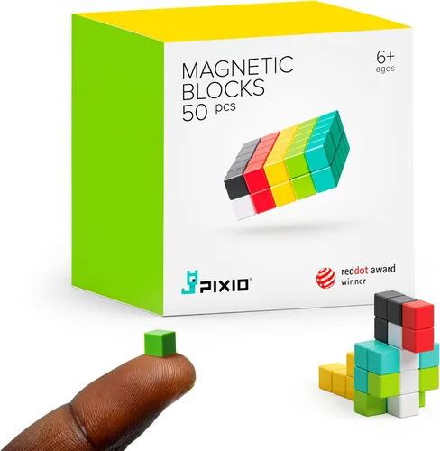PIXIO-50 - Juguete de construcción de bloques magnéticos diminutos en el estilo Pixel Art con aplicación gratuita - Cubos de plástico de 5/16
