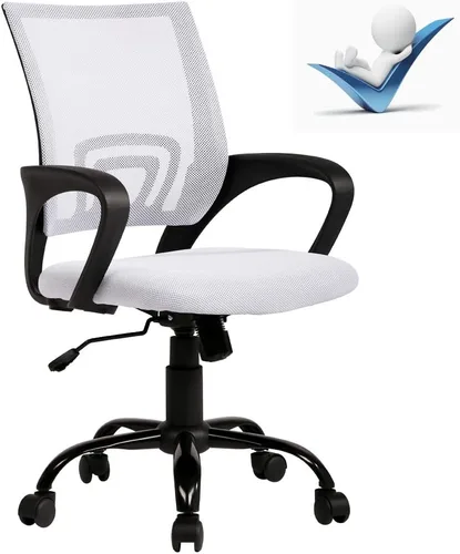 Miniatura 10 de Silla de oficina ergonómica de malla con respaldo medio, soporte lumbar, ajustable, giratoria, enrollable, silla de escritorio rosa con brazos