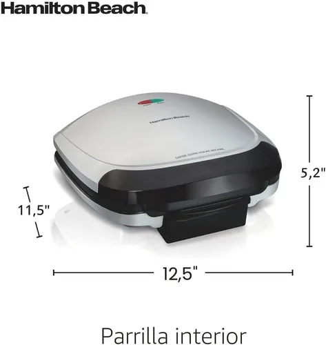Miniatura 8 de Hamilton Beach Parrilla eléctrica para interiores, 6 porciones, grande de 90 pulgadas cuadradas, platos antiadherentes fáciles de limpiar, bisagra