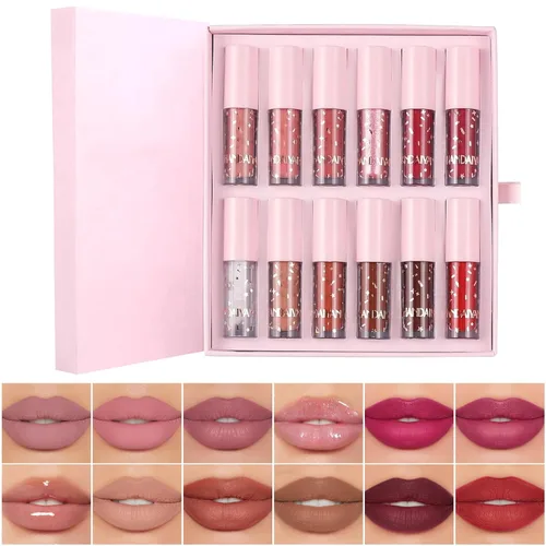 Miniatura 7 de Juego de 12 lápices labiales líquidos mate + rotuladores de labios, 6 lápices labiales mate con 6 delineadores de labios suaves a juego, 6 lápices