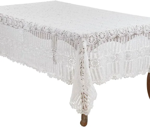 Miniatura 6 de Fennco Styles Cluny Collection Mantel de algodón con encaje de ganchillo hecho a mano, cuadrado de 30 pulgadas, mantel color crudo para bodas