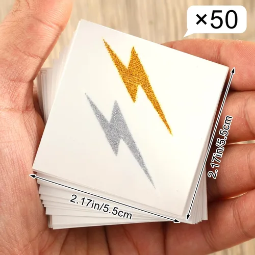 Miniatura 2 de Cholemy 50 hojas de 100 piezas de tatuajes temporales con purpurina dorada y plateada, adhesivos de rayo de 2 x 2 pulgadas, accesorios de ropa