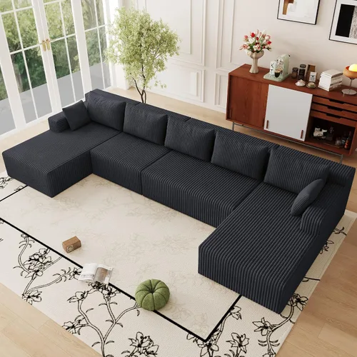 Miniatura 50 de Sofá modular Cloud de 95 pulgadas con otomana, moderno sofá nube en forma de U con asiento profundo, cómodo sofá de pana de 3 plazas, sofá de espuma