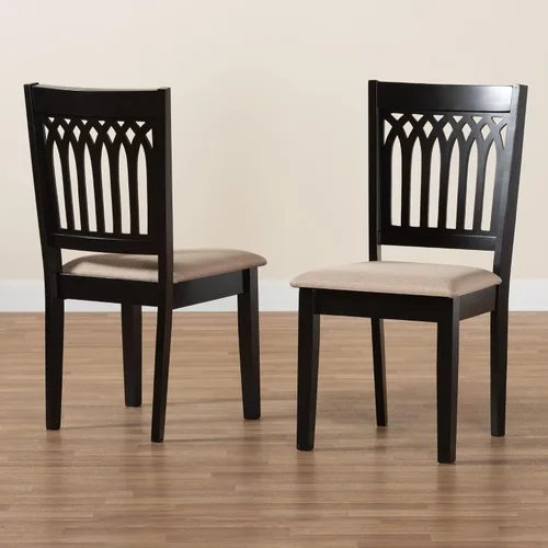 Miniatura 9 de Baxton Studio Genesis - Juego de 2 sillas de comedor, beige/marrón oscuro
