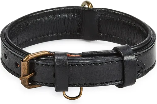 Collar de perro de cuero real acolchado para interiores suaves con aspecto vintage de alta calidad, hecho a mano, resistente con anillo de etiqueta