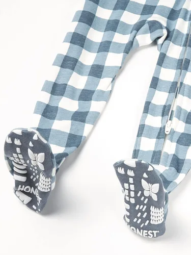 Miniatura 3 de HonestBaby Pijama de algodón orgánico con pies ajustados para niños, azul marino pintado, 12 meses, Búfalo pintado azul marino