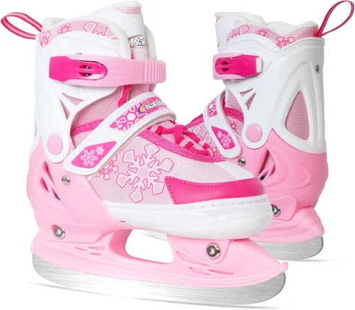Miniatura 10 de Patines de hielo ajustables Nattork para niños - 4 tallas ajustables con cordones, patines de hockey con forro de felpa cálido, soporte de tobillo