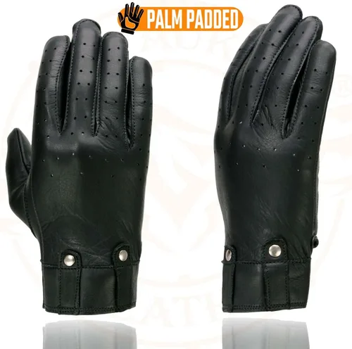 Miniatura 3 de Milwaukee Leather MG7710 - Guantes de mano para motocicleta de piel perforada negra con trabillas para muñeca