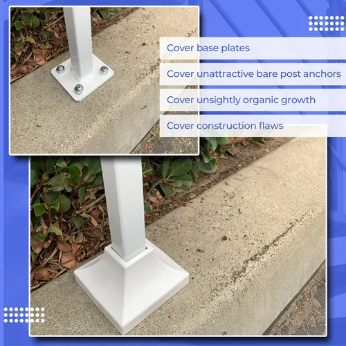Miniatura 4 de Base de poste de cubierta – Durable, base de zapato que se ensambla instantáneamente transforma los pies de barandillas de mano y escalera – Blanco