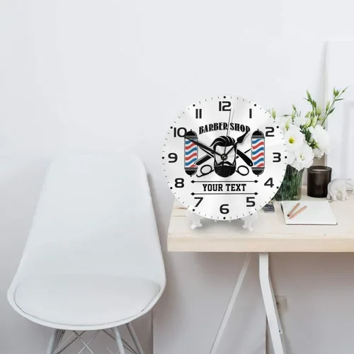 Miniatura 4 de Reloj de pared personalizado para peluquería, reloj de pared personalizado con texto sin tictac, silencioso, silla de peluquería personalizada de 10