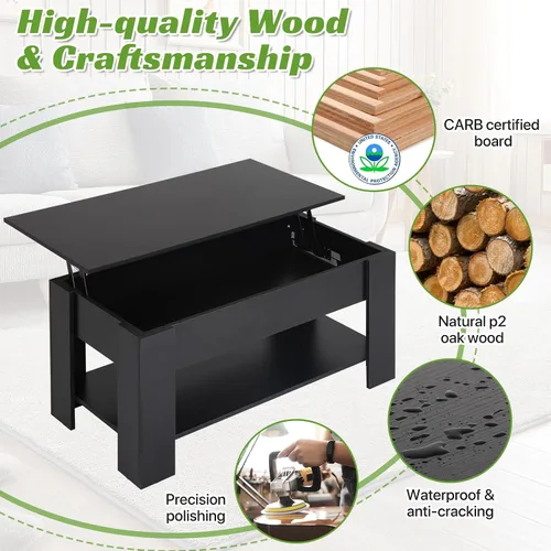 Miniatura 5 de Mesa de centro elevable con almacenamiento oculto, diseño moderno de elevación de 39.4 pulgadas, escritorio convertible de comedor y portátil