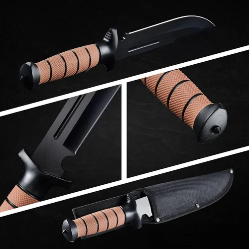 Miniatura 7 de Leopcito Cuchillo táctico de combate de hoja fija de 13.6 pulgadas con funda, acero inoxidable de supervivencia para caza bushcraft con mango Marrón