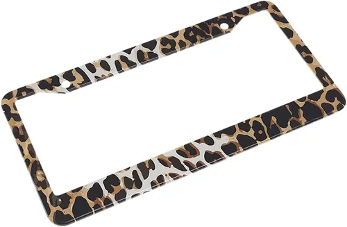 Miniatura 4 de Marco de matrícula con patrón de animal marrón, blanco y negro, marcos de automóvil de leopardo, soporte para matrícula, marco de metal de aluminio