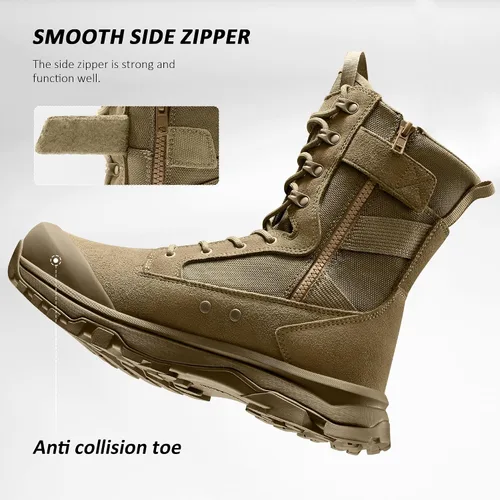 Miniatura 4 de Coostar Botas tácticas para hombre, ligeras, botas de combate militar, botas de trabajo con cremallera lateral, botas de motocicleta